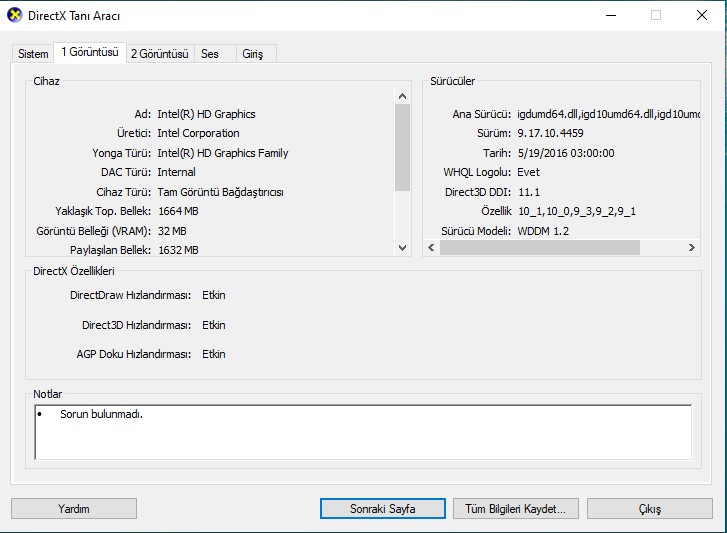 DxDiag Hangi Bilgisayar Özelliklerini Gösterir.
