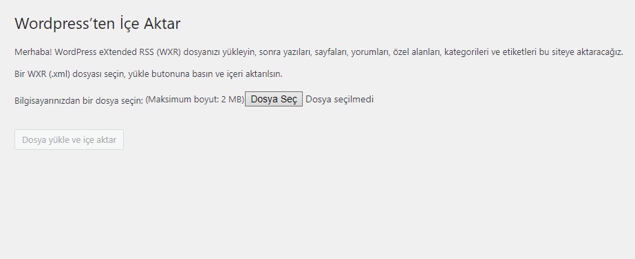 WordPress İçe Aktarma(İçe Aktarma)